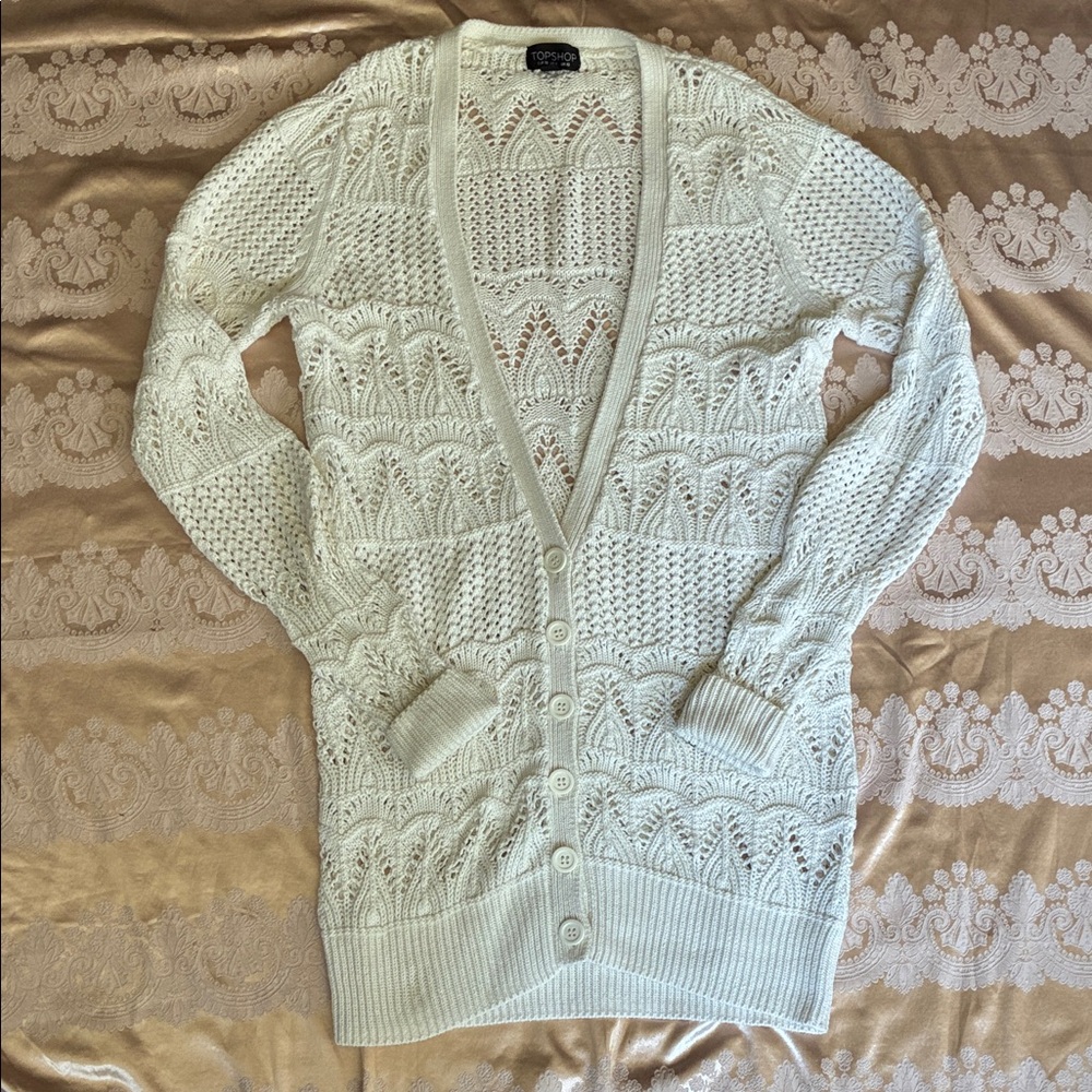 Topshop Cream Open-Knit Cardigan